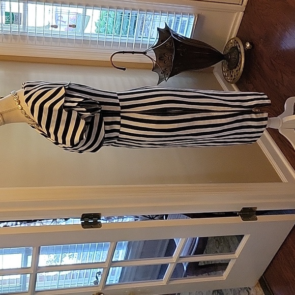 Luna Habit black white striped wrap dress straight skirt Exposed side zip NEW… - Picture 3 of 7